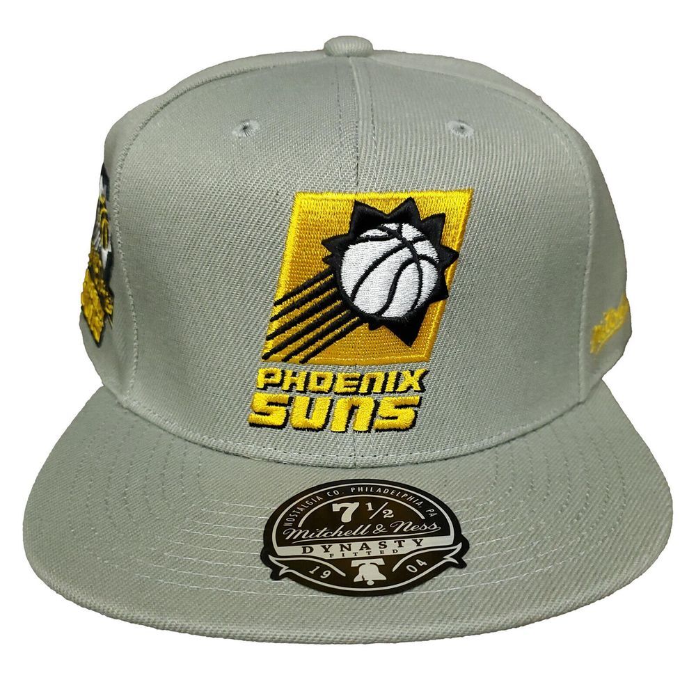 Phoenix Suns Mitchell & Ness NBA Fitted 7 1/2 Flatbill Hat Cap 3D Logo Gray NWT